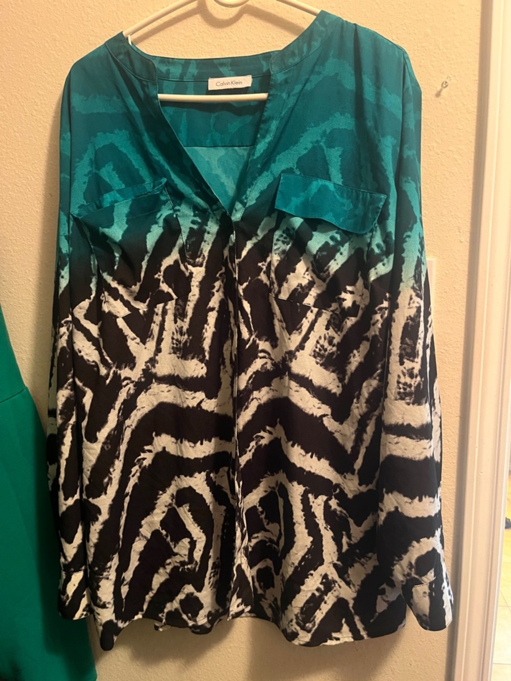 Calvin Klein Teal and Black Zebra Ombre Blouse